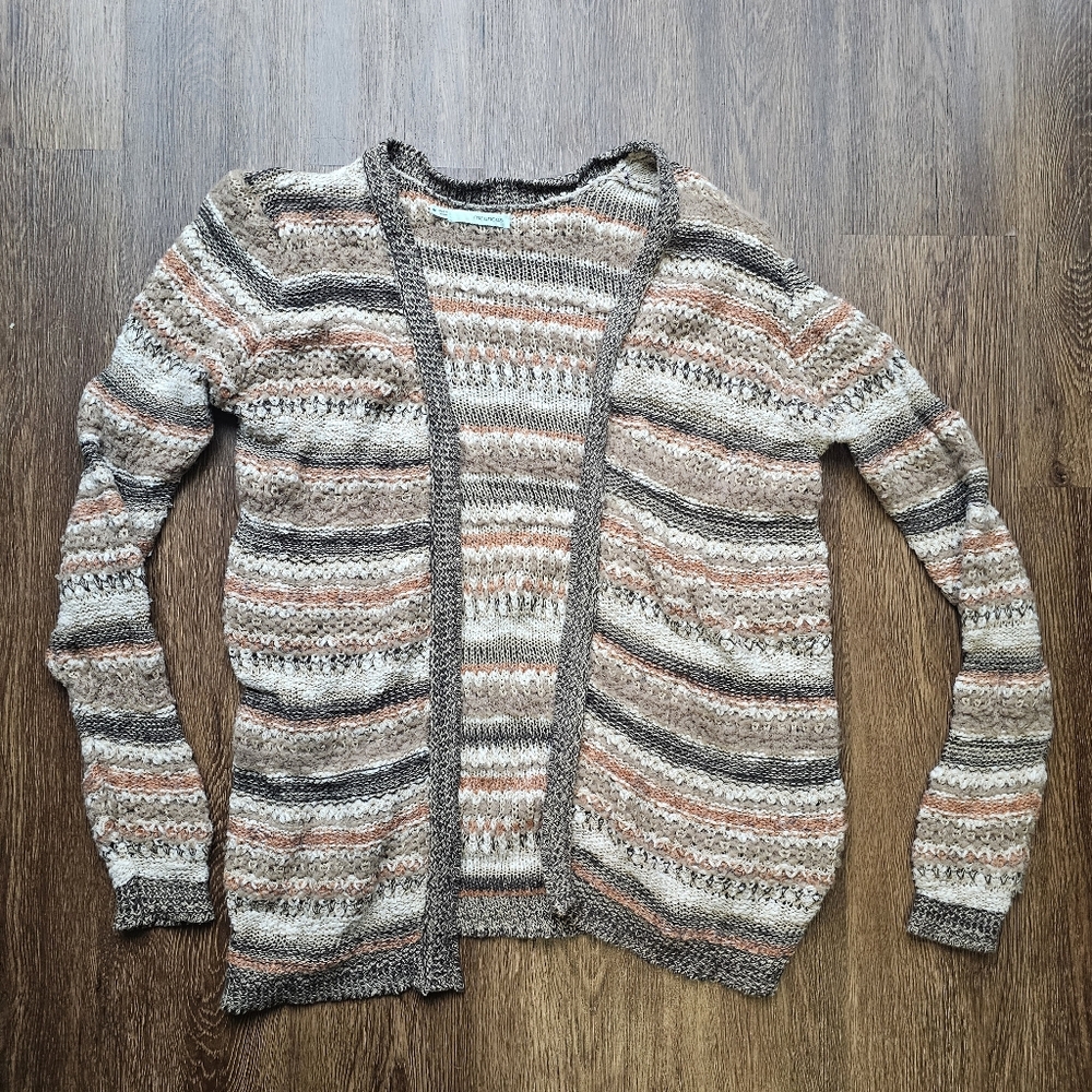 Womens Cardigain M Wool Blend Striped Brown Orange Warm Cotton